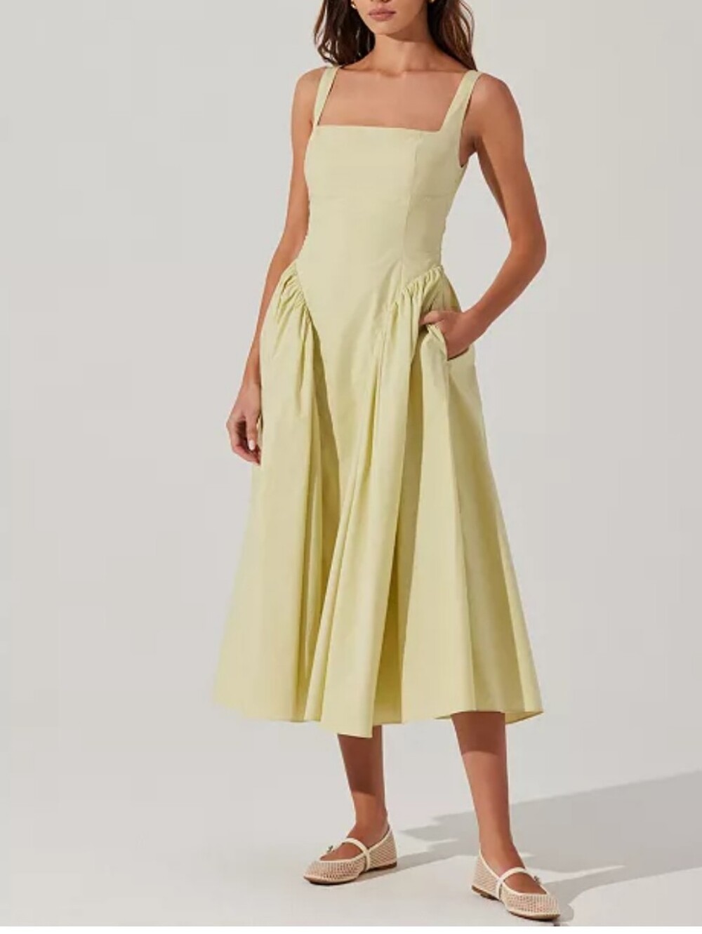 Astr The Label Square Neck Basque Waist  Midi‎ Dress